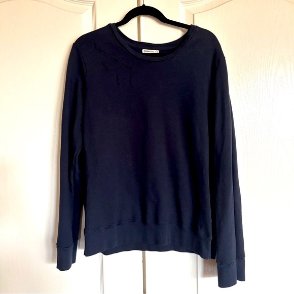 Sunnyside navy blue crewneck distressed long sleeve sweatshirt size large - Picture 1 of 6